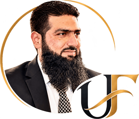 Umar Farooq, portrait with UF monogram